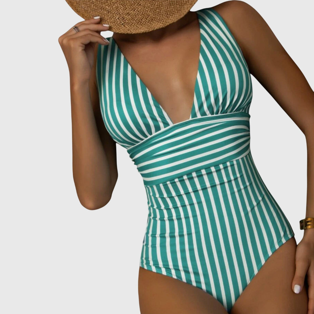 Striped One Piece Swimsuit with Adjustable Straps | Ava