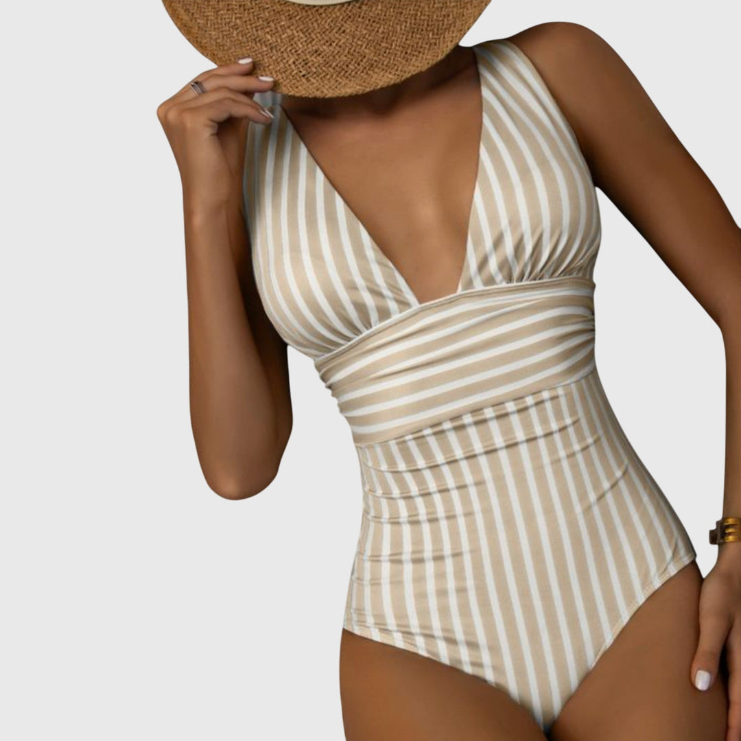 Striped One Piece Swimsuit with Adjustable Straps | Ava