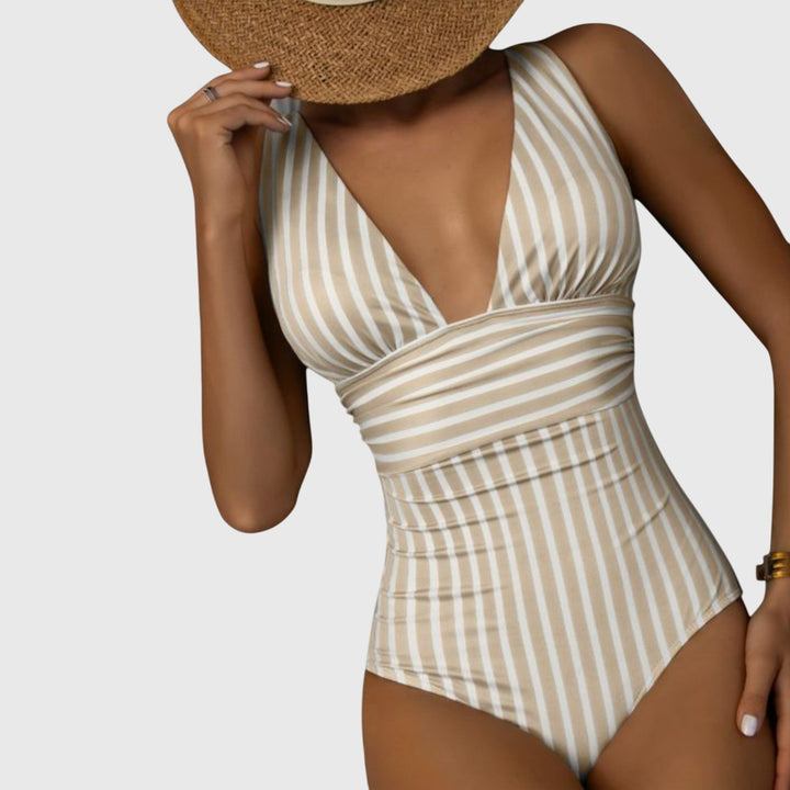 Striped One Piece Swimsuit with Adjustable Straps | Ava