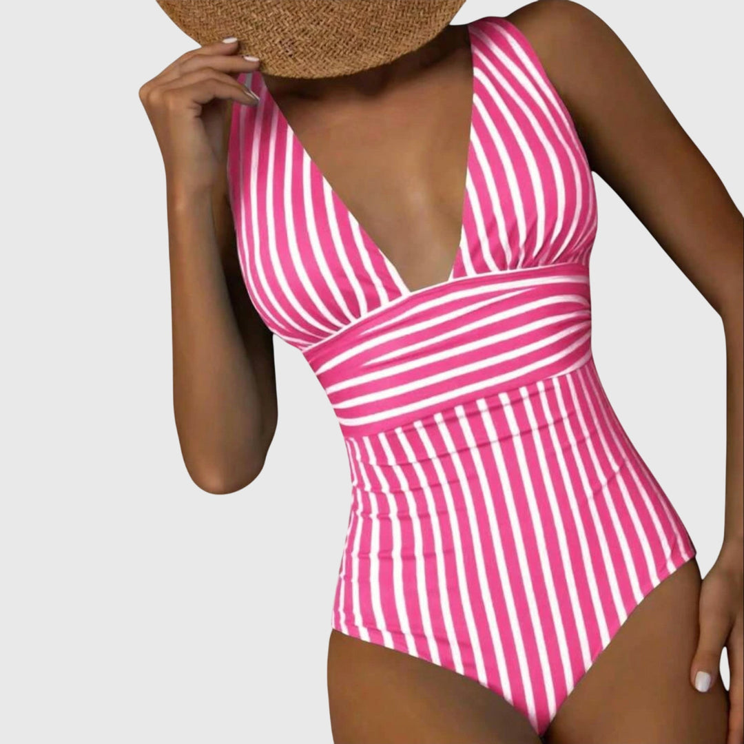 Striped One Piece Swimsuit with Adjustable Straps | Ava