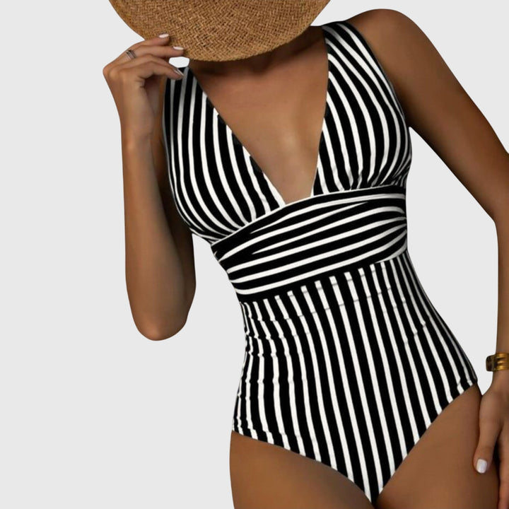 Striped One Piece Swimsuit with Adjustable Straps | Ava