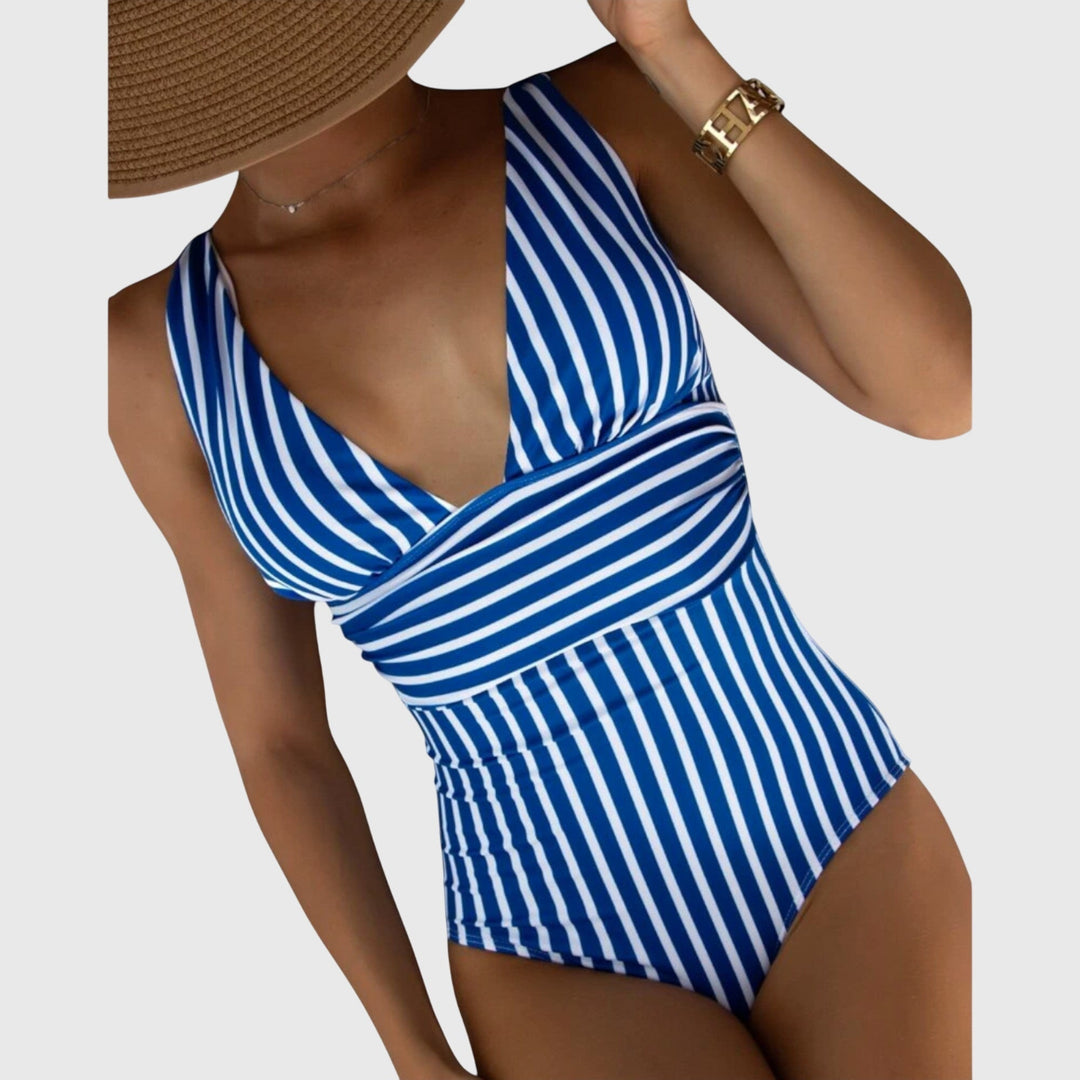 Striped One Piece Swimsuit with Adjustable Straps | Ava