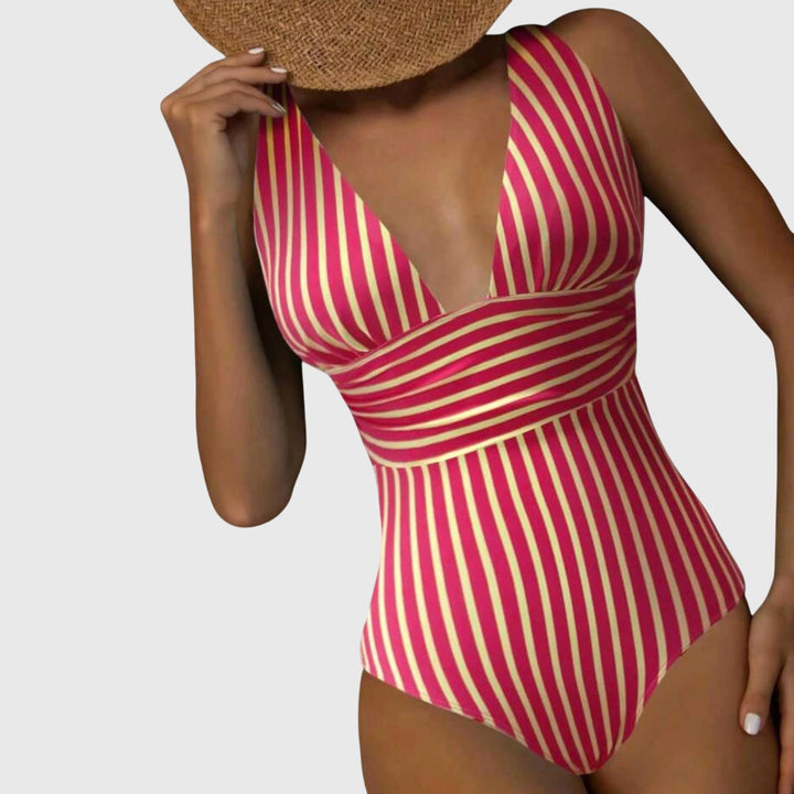 Striped One Piece Swimsuit with Adjustable Straps | Ava