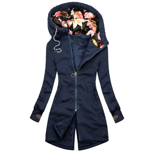 Women’s Floral Hood Zip Up Long Hoodie Winter Jacket