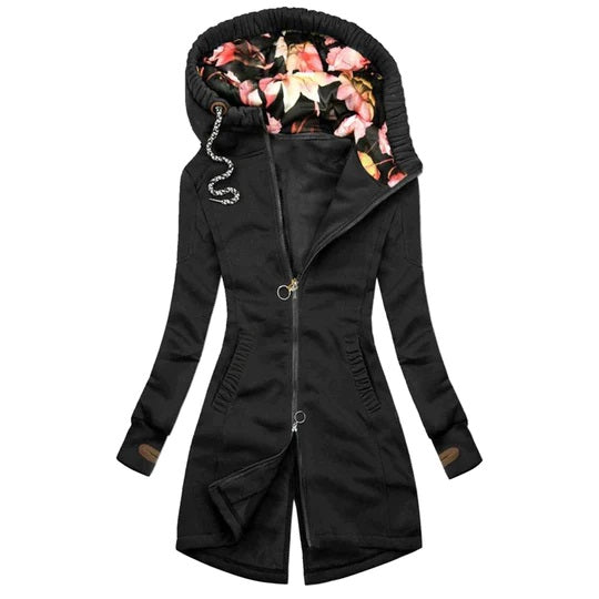 Women’s Floral Hood Zip Up Long Hoodie Winter Jacket