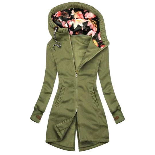 Women’s Floral Hood Zip Up Long Hoodie Winter Jacket