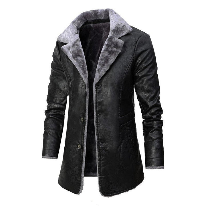 Men’s Faux Leather Fleece Lined Long Winter Jacket