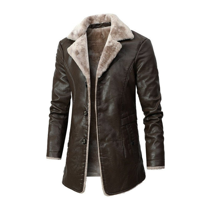 Men’s Faux Leather Fleece Lined Long Winter Jacket