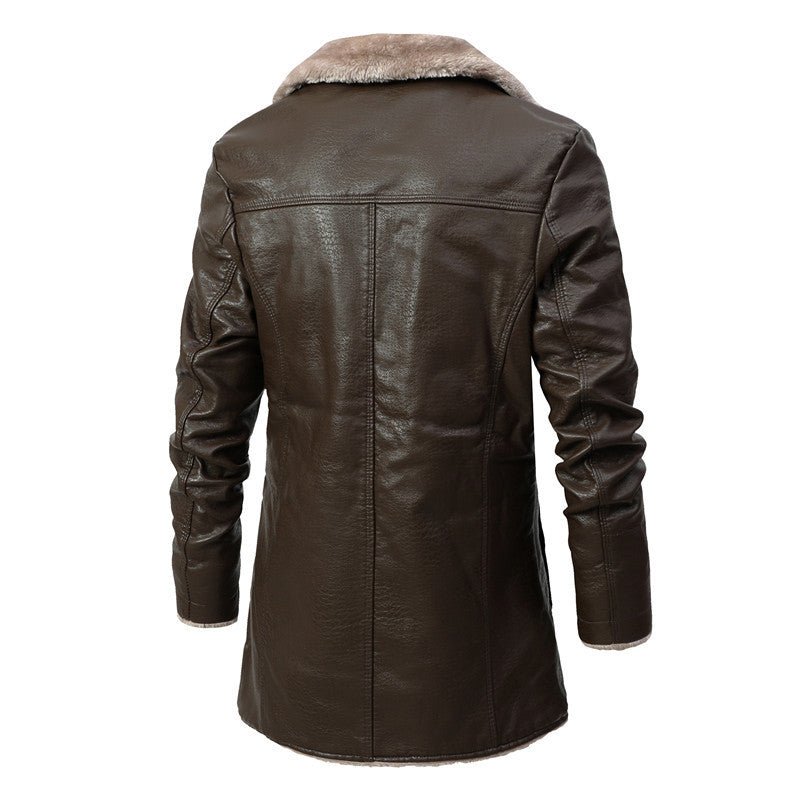 Men’s Faux Leather Fleece Lined Long Winter Jacket