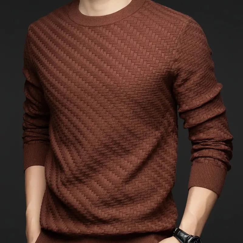 Men’s Textured Crew Neck Knit Pullover Jumper
