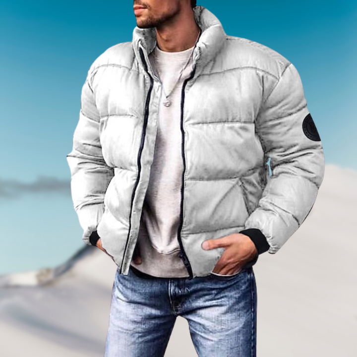 Men’s Stand Collar Zip-Up Quilted Puffer Jacket