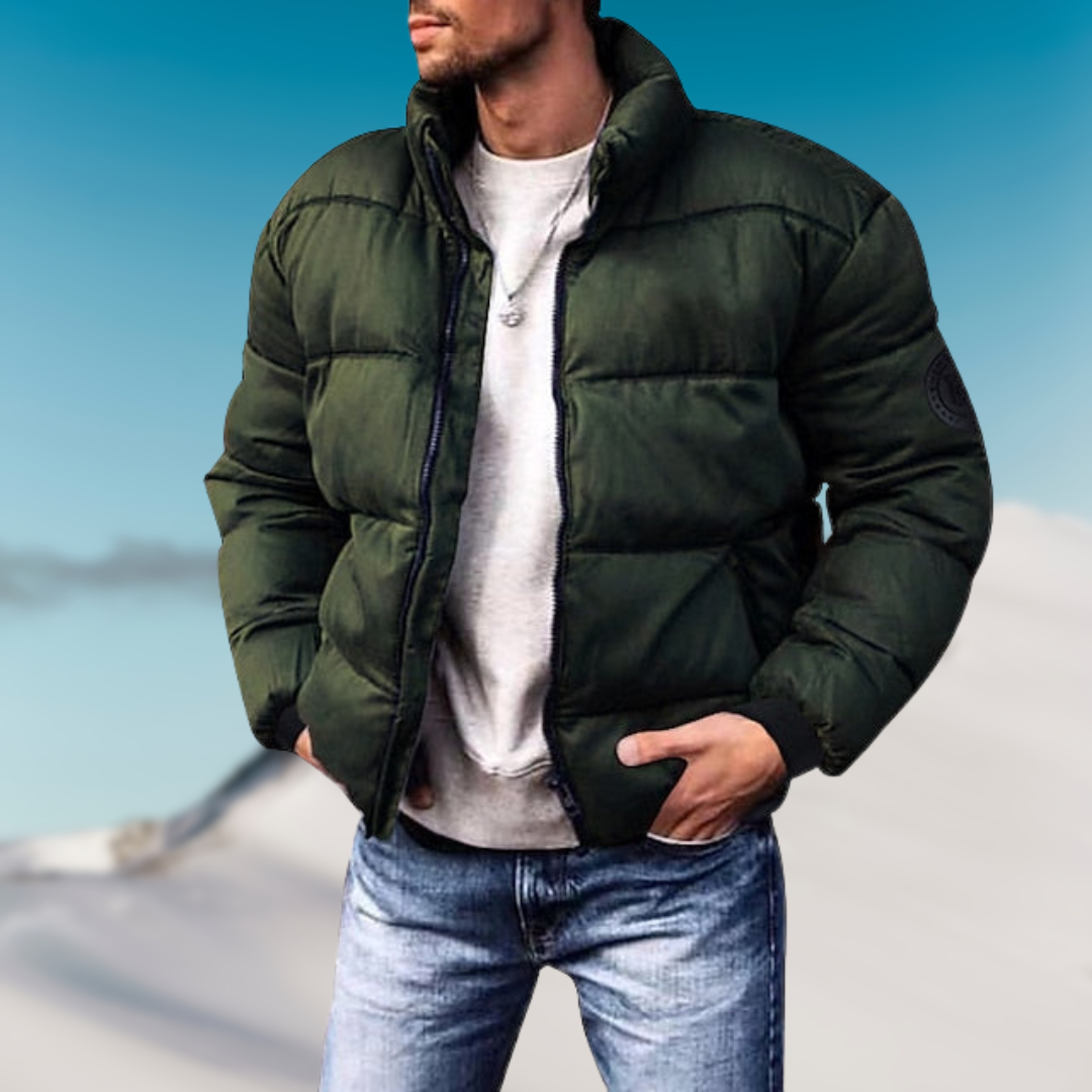 Men’s Stand Collar Zip-Up Quilted Puffer Jacket