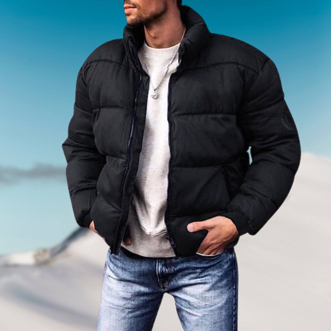 Men’s Stand Collar Zip-Up Quilted Puffer Jacket
