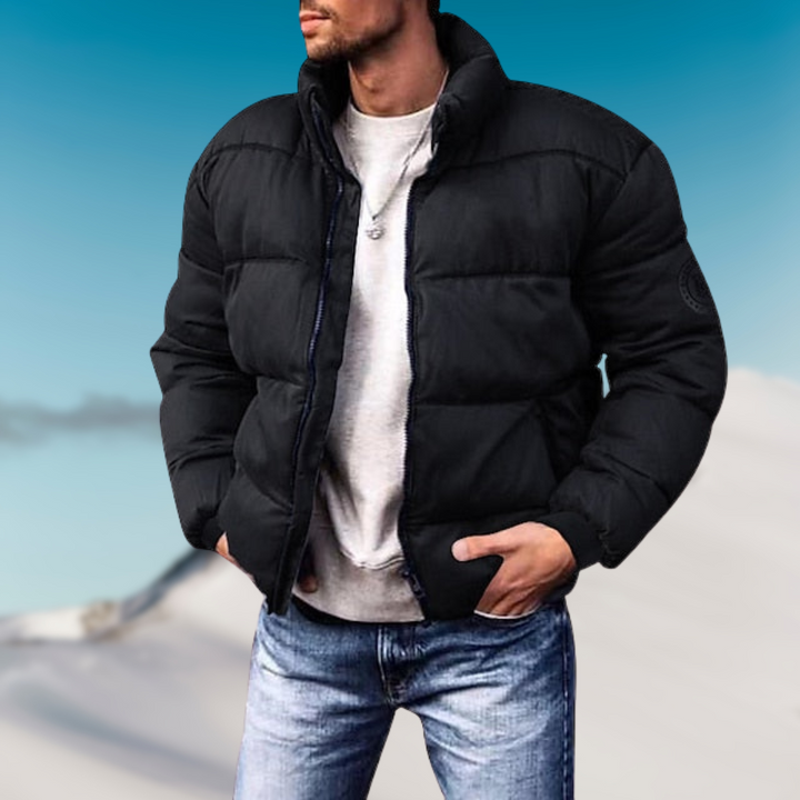 Men’s Stand Collar Zip-Up Quilted Puffer Jacket