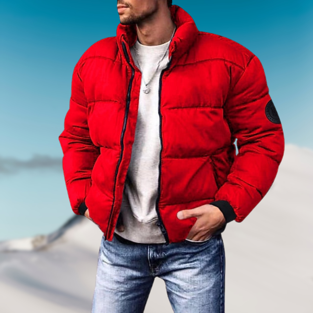 Men’s Stand Collar Zip-Up Quilted Puffer Jacket