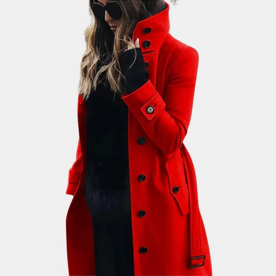 Women’s Double-Breasted Belted Wool-Blend Trench Coat
