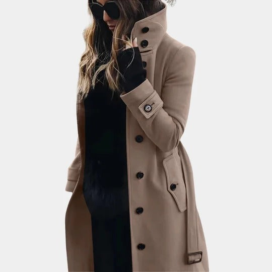 Women’s Double-Breasted Belted Wool-Blend Trench Coat