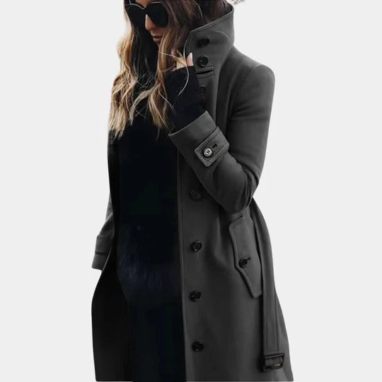Women’s Double-Breasted Belted Wool-Blend Trench Coat