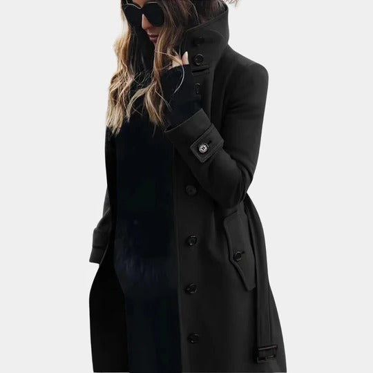 Women’s Double-Breasted Belted Wool-Blend Trench Coat