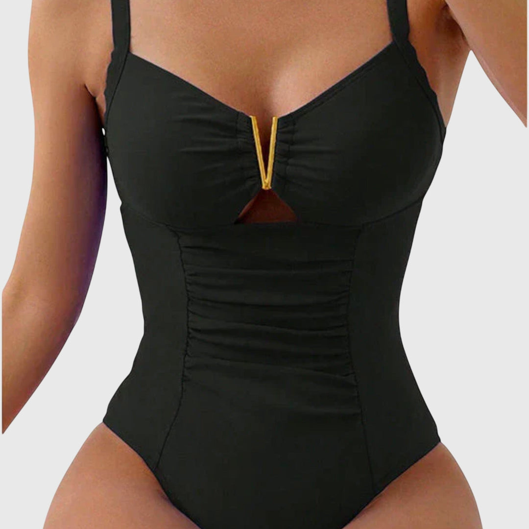 V-Neck One Piece Swimsuit with Shaping Pleats | Clara