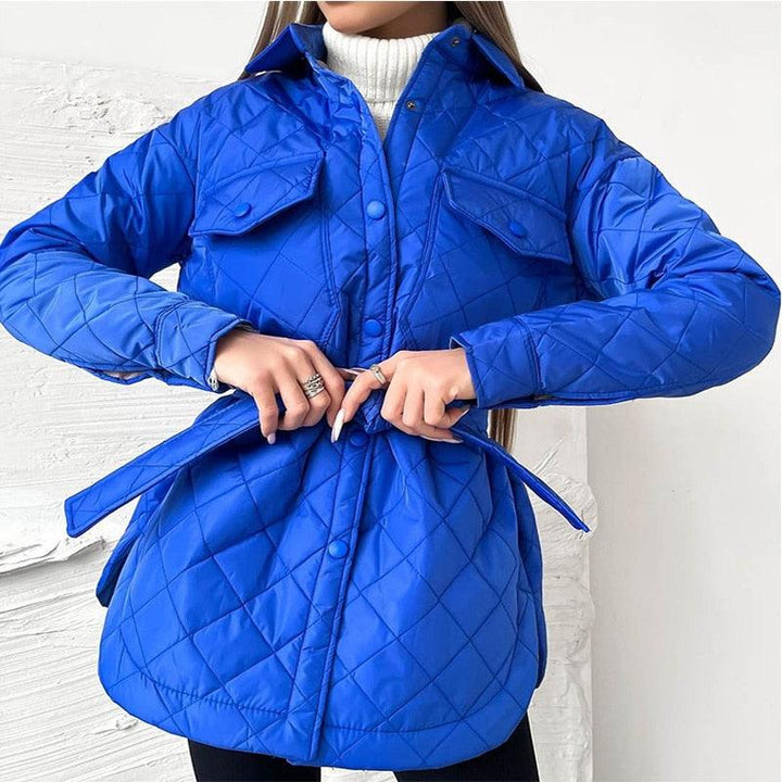 Women’s Quilted Oversized Winter Jacket with Waist Belt
