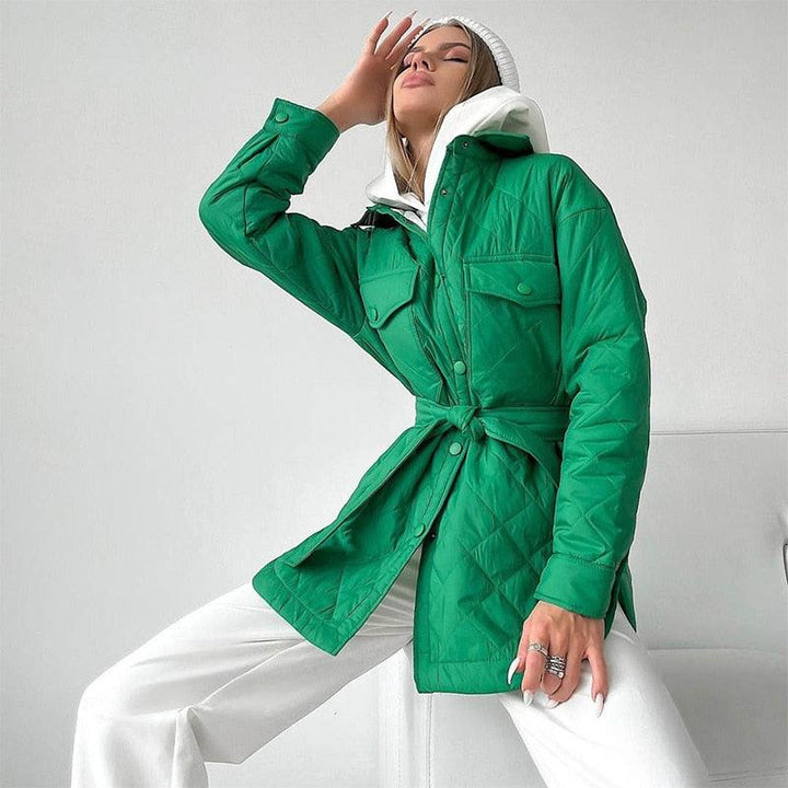 Women’s Quilted Oversized Winter Jacket with Waist Belt