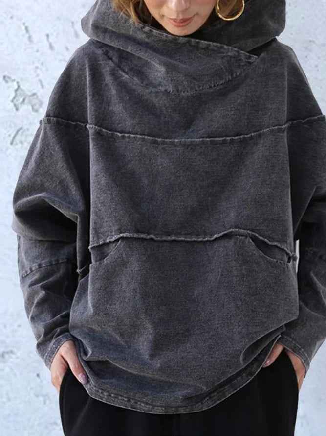 Women’s Acid-Wash Denim Oversized Raw-Edge Hoodie