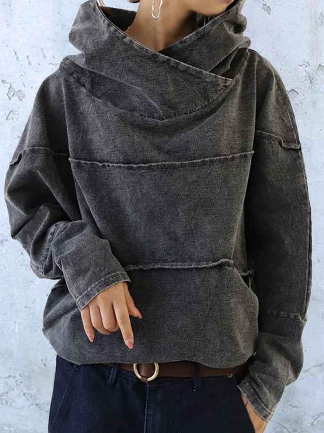 Women’s Acid-Wash Denim Oversized Raw-Edge Hoodie