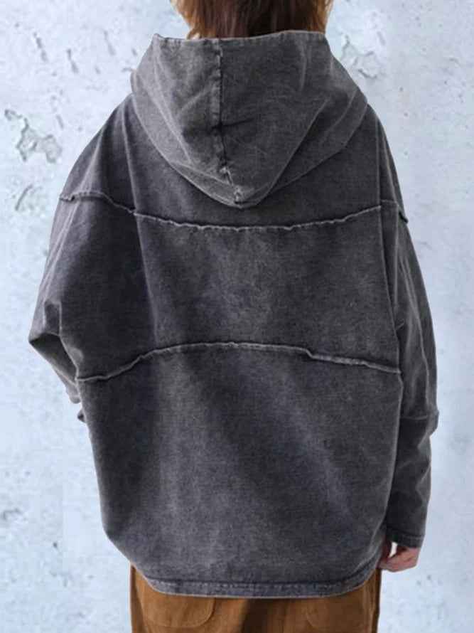 Women’s Acid-Wash Denim Oversized Raw-Edge Hoodie