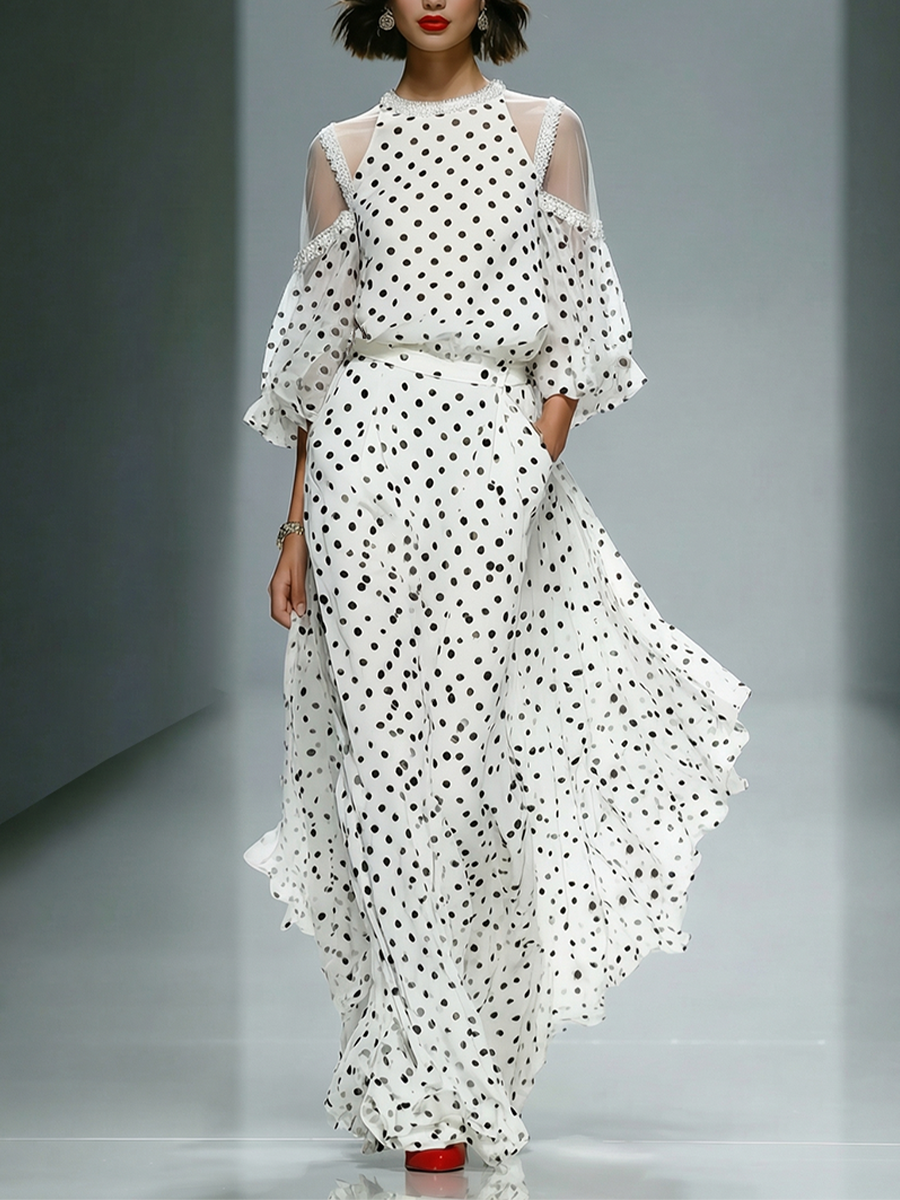 Chiffon Maxi Dress with Polka Dot Design | Olivia