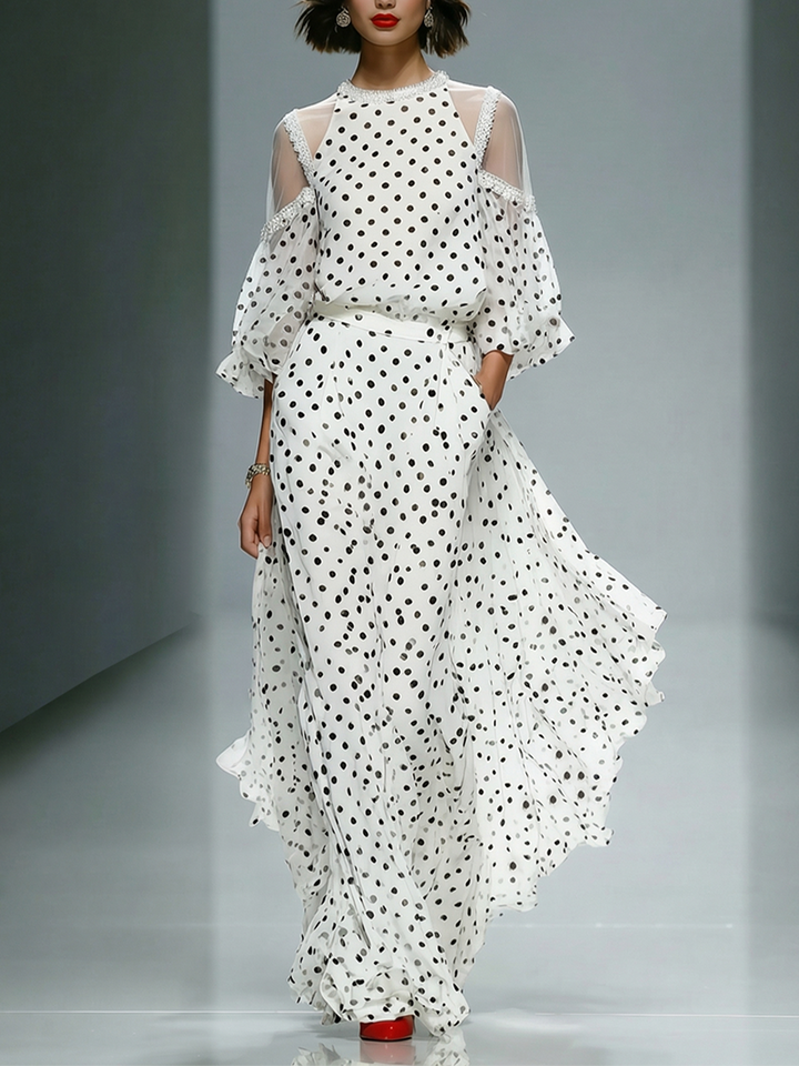 Chiffon Maxi Dress with Polka Dot Design | Olivia