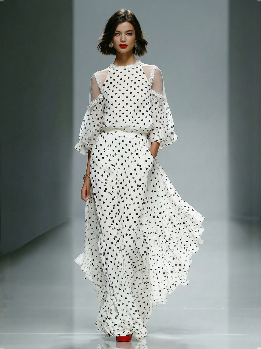 Chiffon Maxi Dress with Polka Dot Design | Olivia