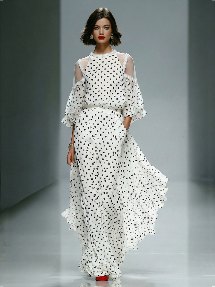 Chiffon Maxi Dress with Polka Dot Design | Olivia