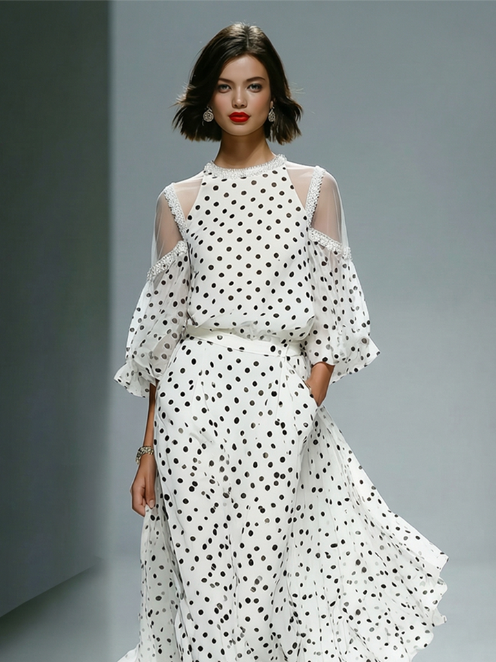 Chiffon Maxi Dress with Polka Dot Design | Olivia
