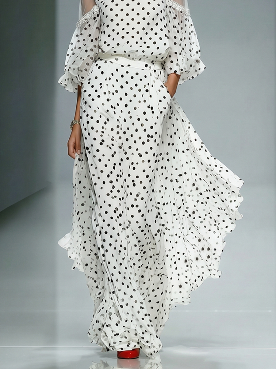 Chiffon Maxi Dress with Polka Dot Design | Olivia