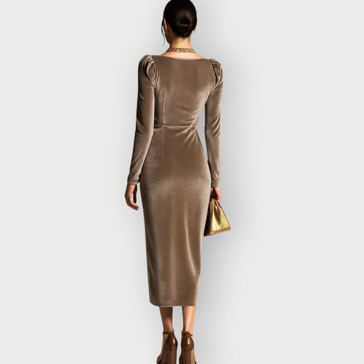 Women’s Velvet Ruched Draped Midi Dress