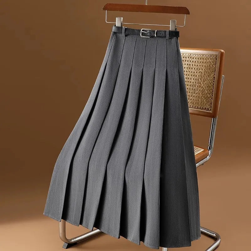 Women's Elegant High-Waisted Pleated Midi Skirt - Isabella 0