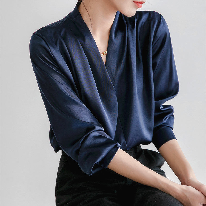 Women's Elegant Long Sleeve Satin Blouse - Amelia 1