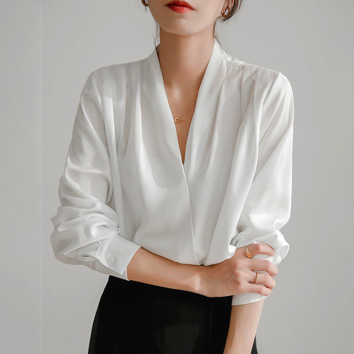Women's Elegant Long Sleeve Satin Blouse - Amelia 3
