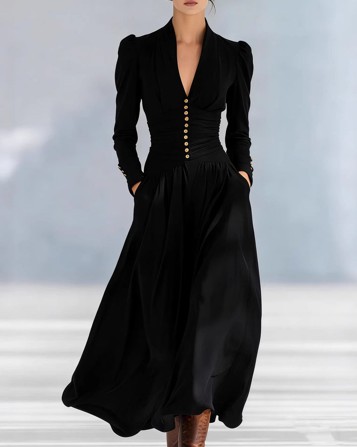 Women’s Button-Front Cinched Waist Maxi Dress
