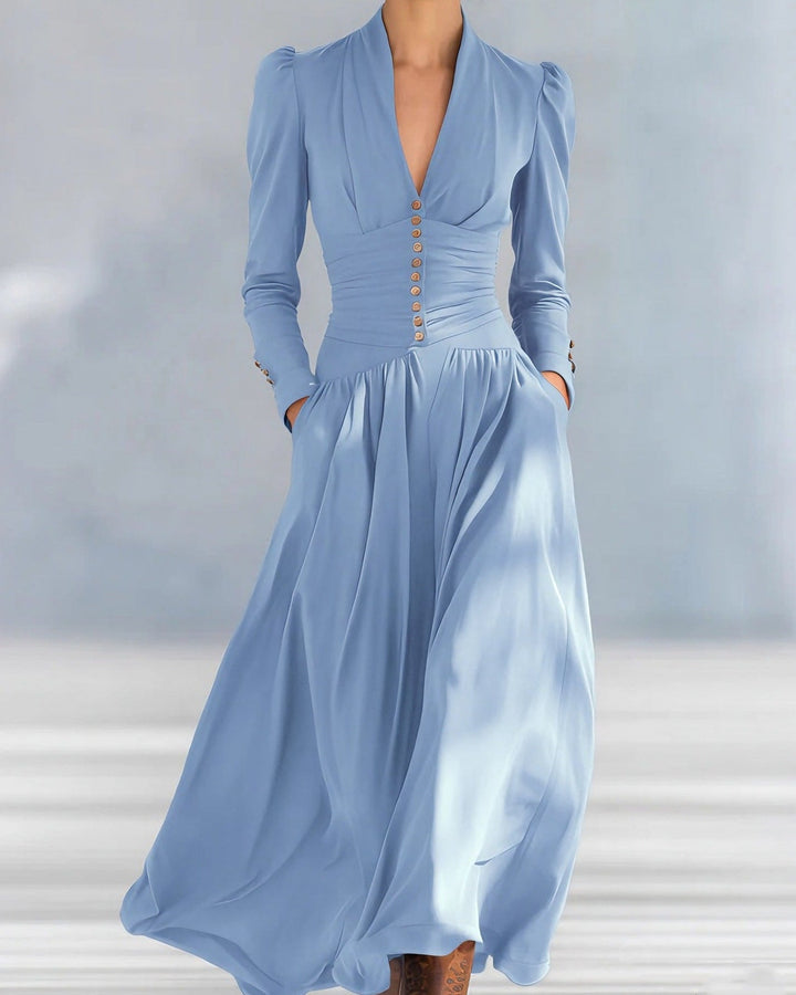 Women’s Button-Front Cinched Waist Maxi Dress
