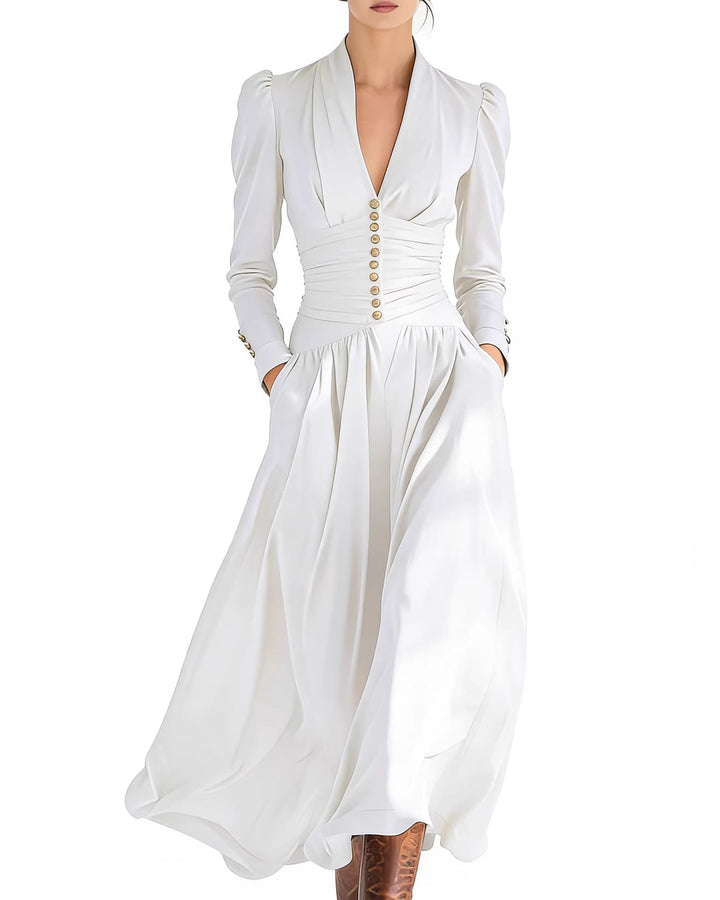 Women’s Button-Front Cinched Waist Maxi Dress