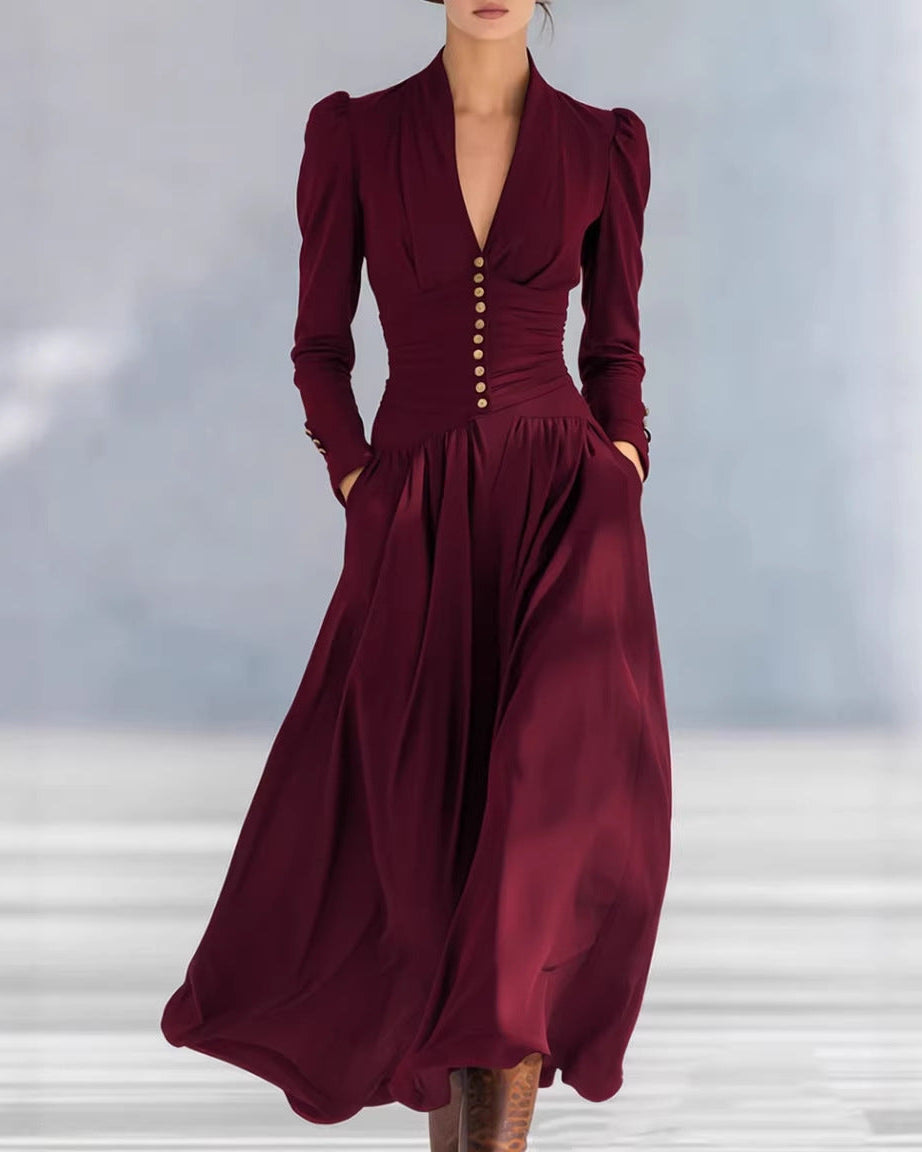 Women’s Button-Front Cinched Waist Maxi Dress