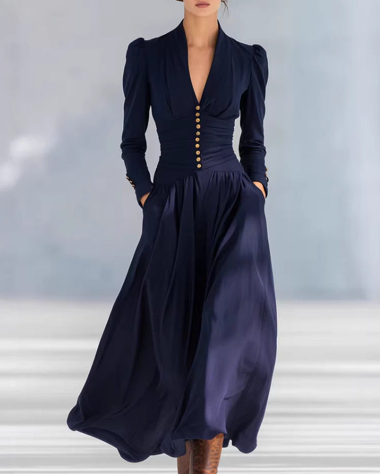 Women’s Button-Front Cinched Waist Maxi Dress