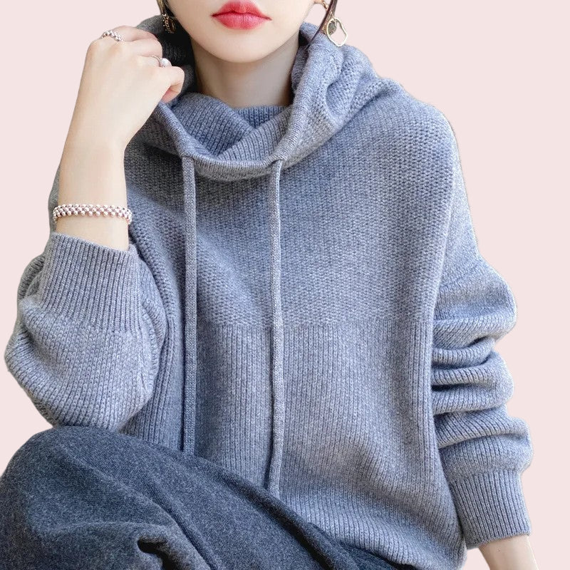 Women’s Knitted Funnel-Neck Casual Hoodie