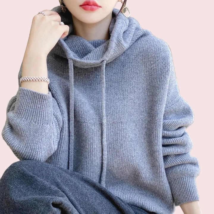 Women’s Knitted Funnel-Neck Casual Hoodie
