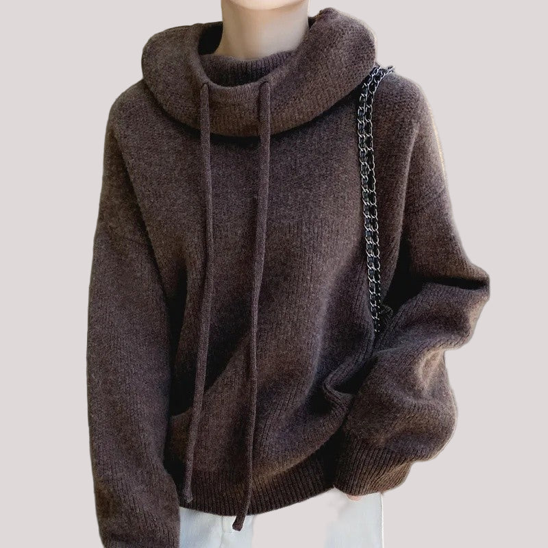 Women’s Knitted Funnel-Neck Casual Hoodie