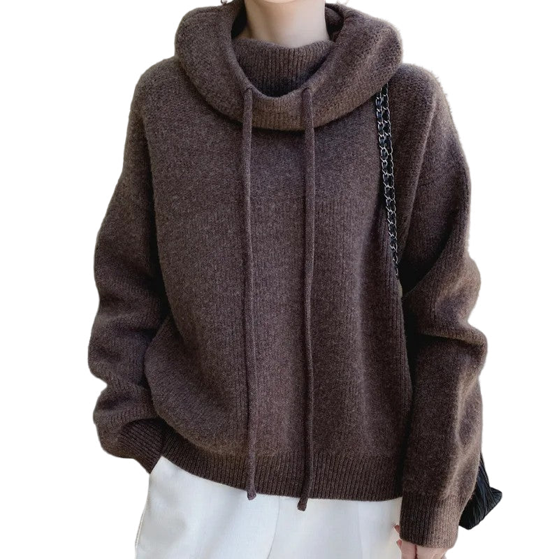 Women’s Knitted Funnel-Neck Casual Hoodie