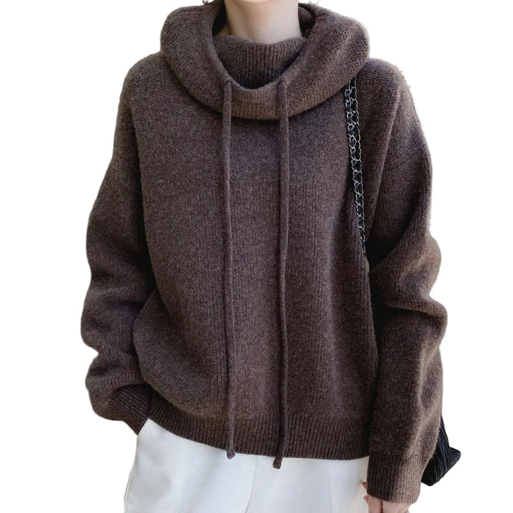 Women’s Knitted Funnel-Neck Casual Hoodie