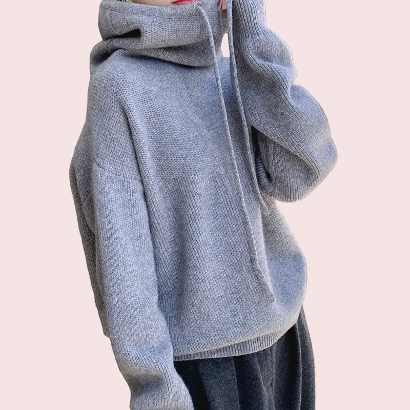Women’s Knitted Funnel-Neck Casual Hoodie